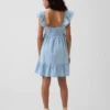 Denim Flutter-Sleeve Sweetheart Dress