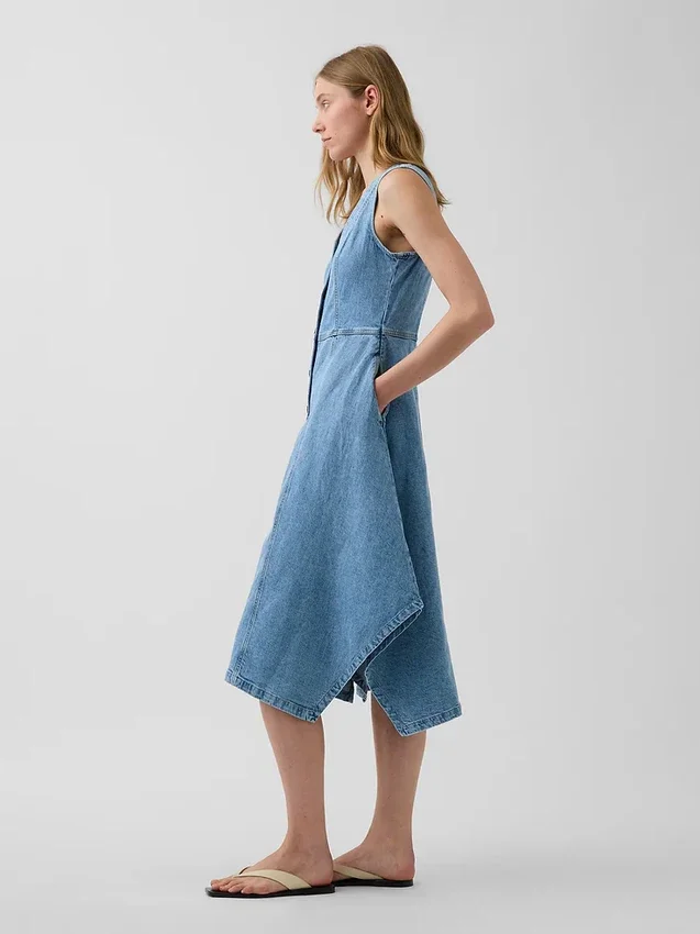 Denim Handkerchief Midi Dress