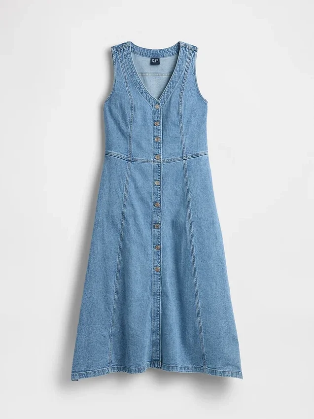 Denim Handkerchief Midi Dress