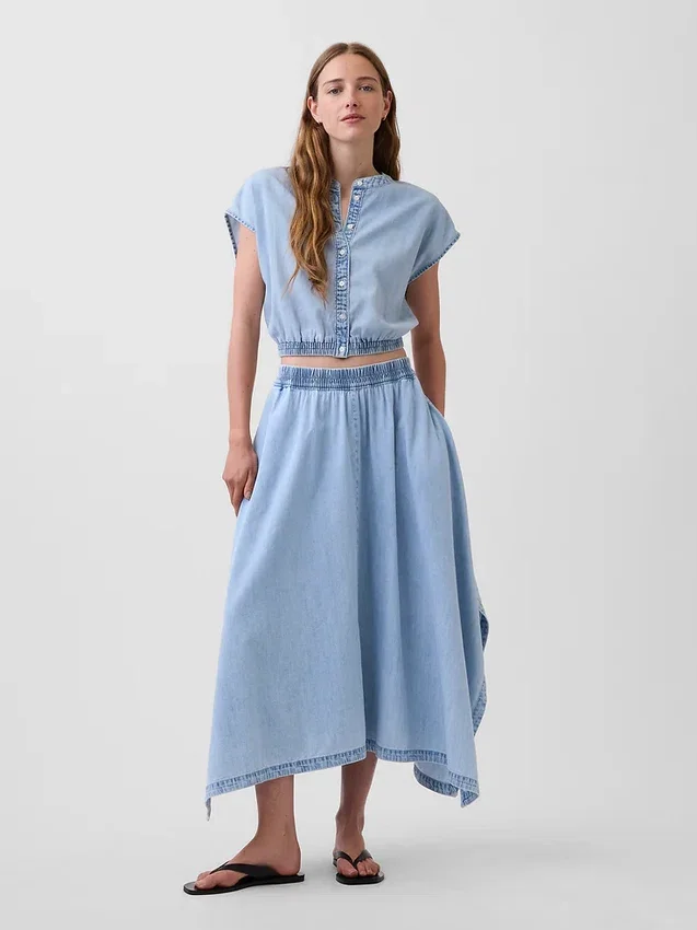 Denim Midi Handkerchief Skirt