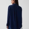 Denim Oversized Ruched-Sleeve Shirt