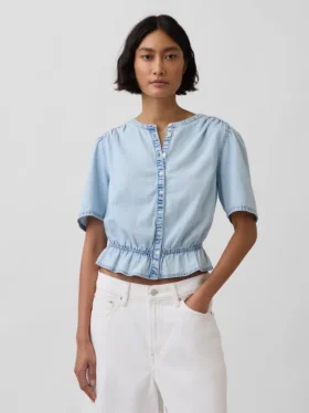 Denim Peplum Crop Top