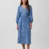 Denim Pieced-Waist Midi Dress