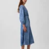 Denim Pieced-Waist Midi Dress