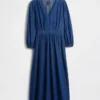 Denim Pieced-Waist Midi Dress