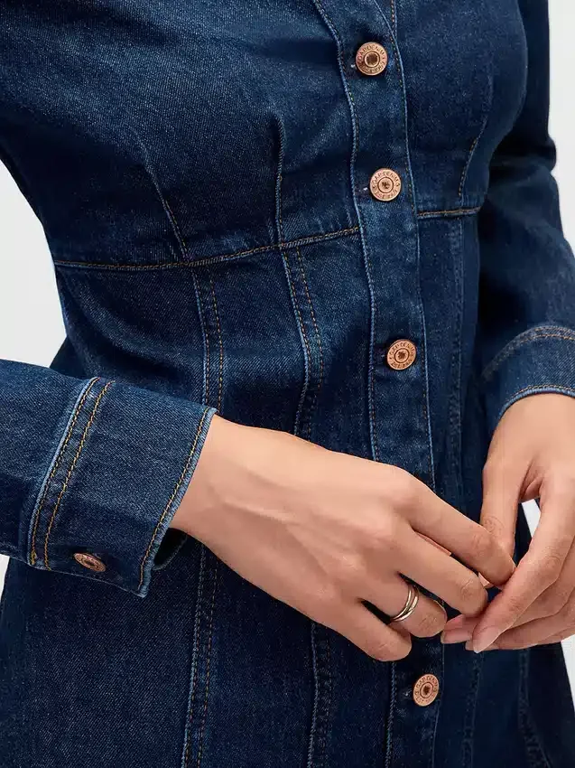 Denim Pleated Mini Dress