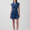 Denim Pleated Mini Shirtdress