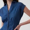 Denim Pleated Mini Shirtdress