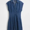 Denim Pleated Mini Shirtdress