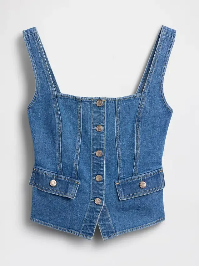 Denim Pocket Corset Top