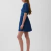 Denim Puff-Sleeve Sweetheart Mini Dress