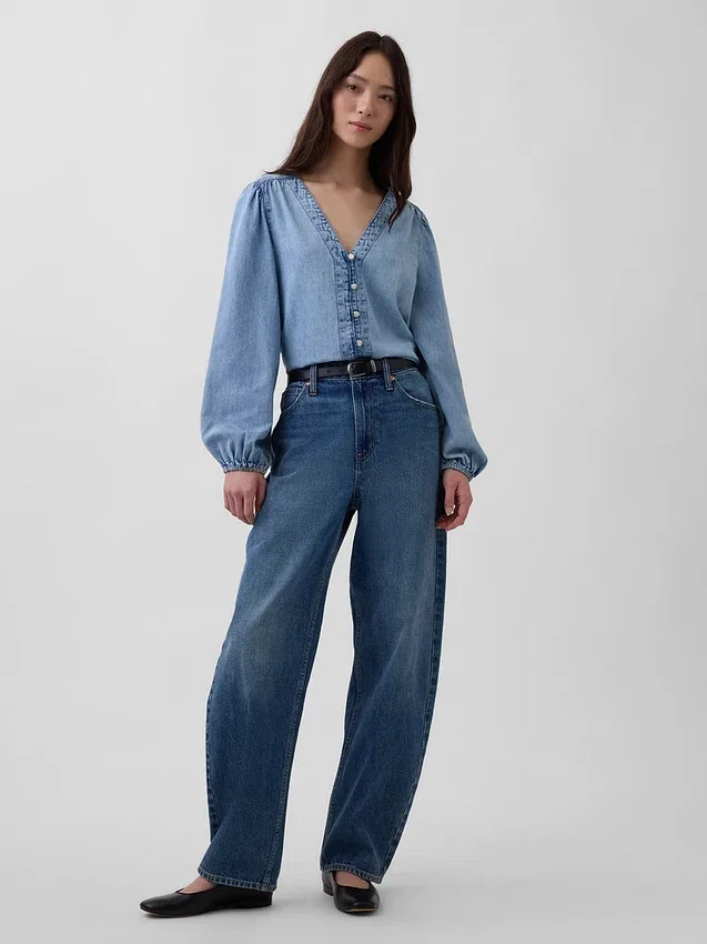 Denim Puff-Sleeve Top