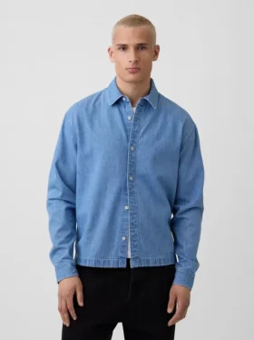 Denim Relaxed Straight-Hem Shirt