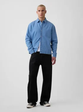 Denim Relaxed Straight-Hem Shirt