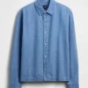 Denim Relaxed Straight-Hem Shirt