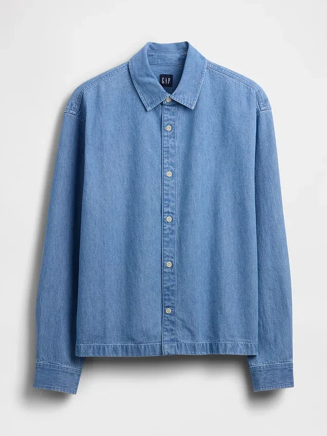 Denim Relaxed Straight-Hem Shirt