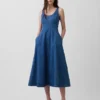 Denim Scoop Neck Maxi Dress