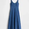 Denim Scoop Neck Maxi Dress