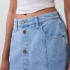 Denim Seamed Button-Front Maxi Skirt