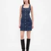Denim Seamed Button-Front Mini Dress