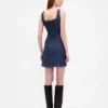 Denim Seamed Button-Front Mini Dress