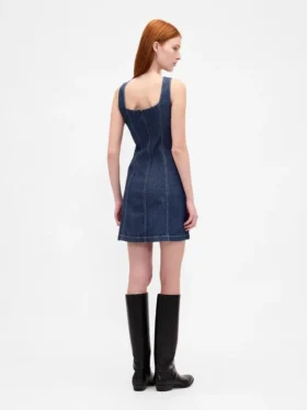 Denim Seamed Button-Front Mini Dress