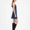 Denim Seamed Button-Front Mini Dress
