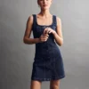 Denim Seamed Button-Front Mini Dress