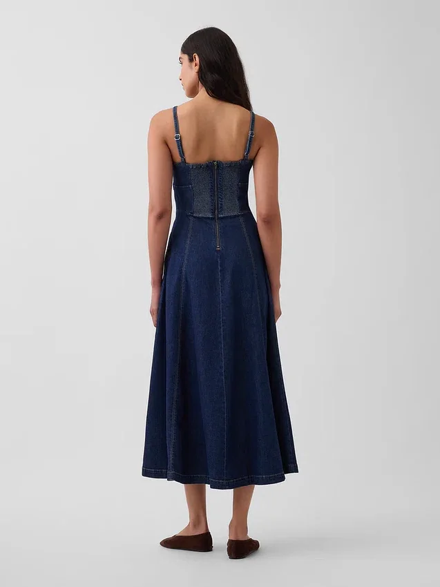 Denim Seamed Corset Maxi Dress