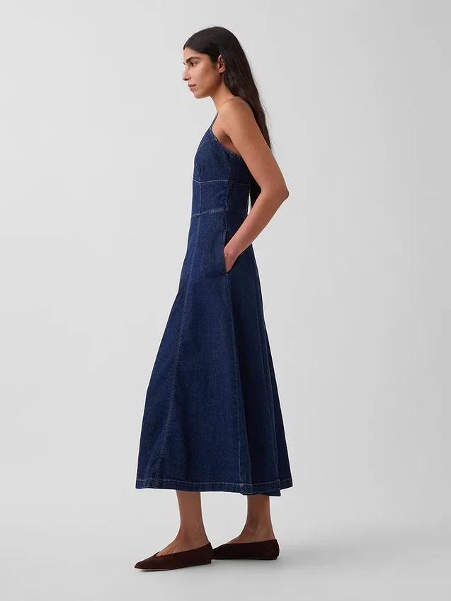 Denim Seamed Corset Maxi Dress