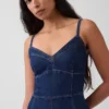 Denim Seamed Corset Maxi Dress