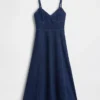Denim Seamed Corset Maxi Dress
