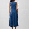 Denim Seamed Zip-Front Midi Dress