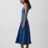 Denim Seamed Zip-Front Midi Dress
