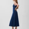 Denim Seamed Zip-Front Midi Dress