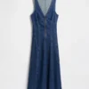 Denim Seamed Zip-Front Midi Dress