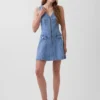 Denim Seamed Zip-Front Mini Dress