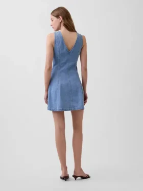 Denim Seamed Zip-Front Mini Dress