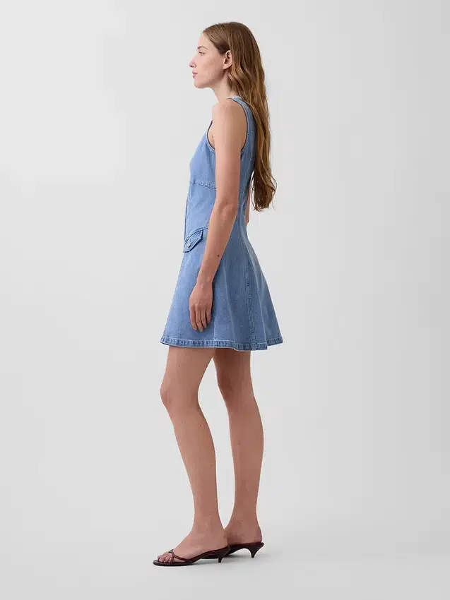 Denim Seamed Zip-Front Mini Dress