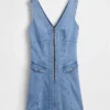 Denim Seamed Zip-Front Mini Dress