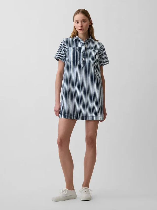 Denim Stripe Popover Mini Dress