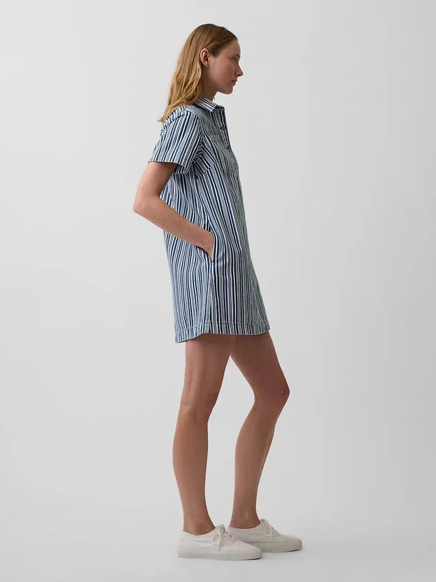 Denim Stripe Popover Mini Dress