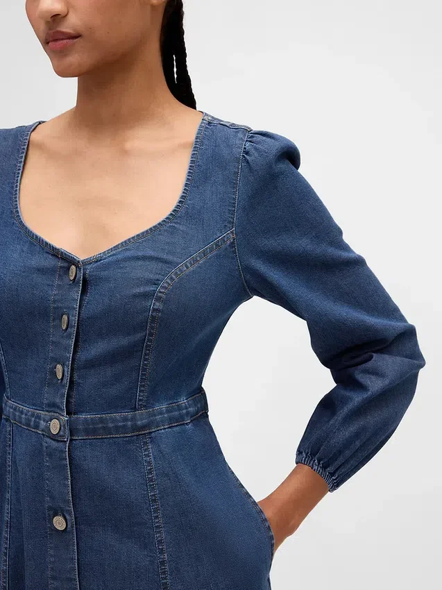 Denim Sweetheart Midi Dress