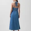Denim Tie-Back Halter Maxi Dress