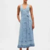 Denim Tie-Belt Button-Front Maxi Dress