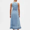 Denim Tie-Belt Button-Front Maxi Dress