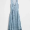 Denim Tie-Belt Button-Front Maxi Dress