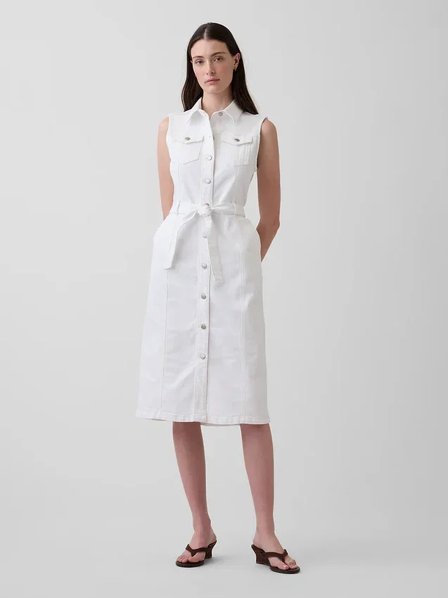 Denim Tie-Belt Midi Dress