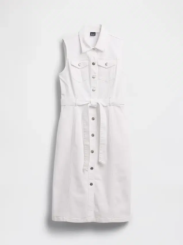Denim Tie-Belt Midi Dress