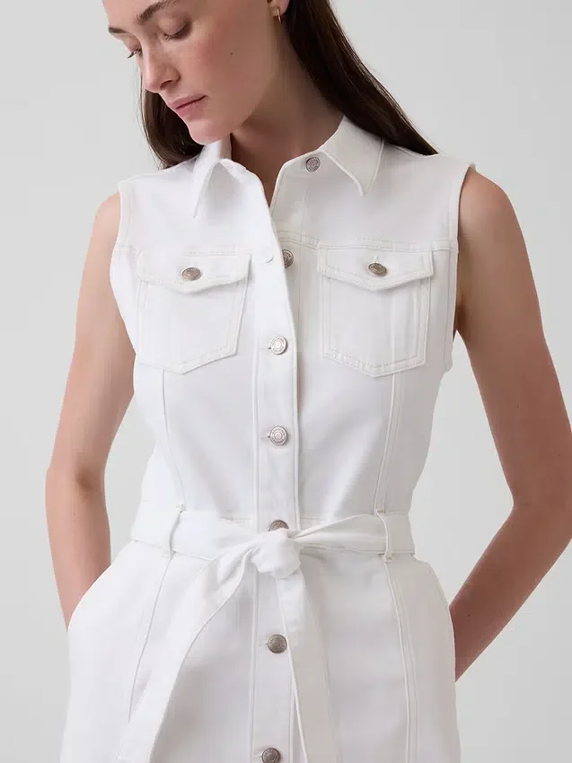Denim Tie-Belt Midi Dress
